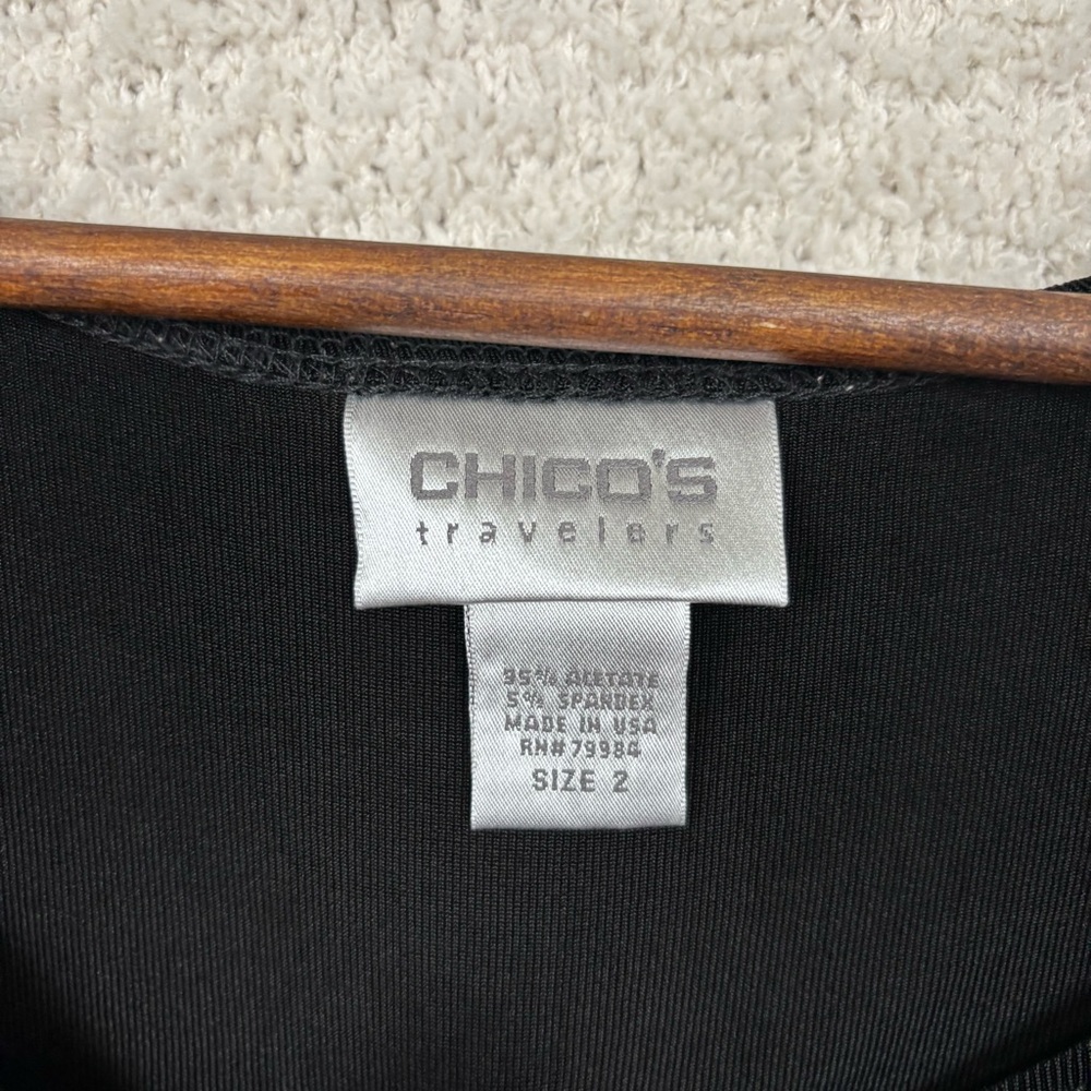 Chico's Travelers Top Womens 2 Lg/12 Black Stretch‎ Split Hem Tie Closure Career - Picture 5 of 9